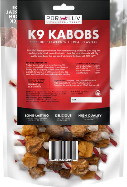 Pur Luv K9 Kabob Real Chicken & Duck Dog Treats, 12-oz bag
