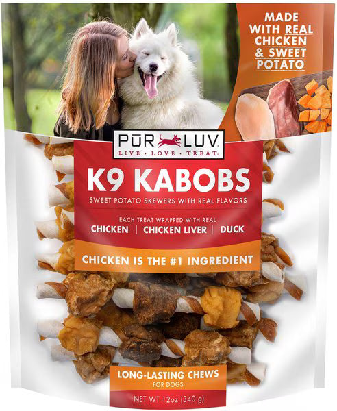 Pur Luv K9 Kabob Real Chicken & Duck Dog Treats, 12-oz bag